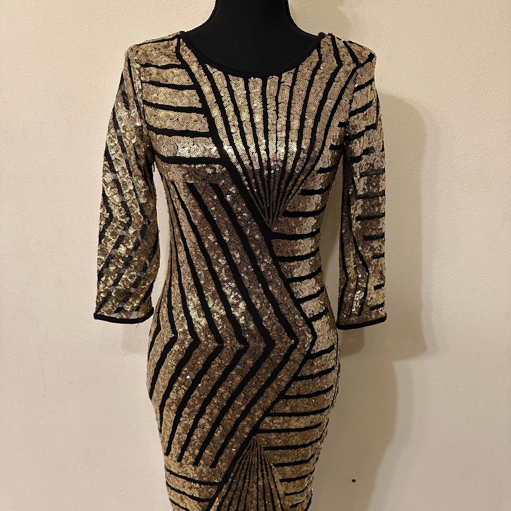 Windsor Gold and Black Sequin Bodycon Dress